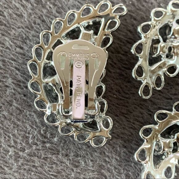 Emmons vintage ab rhinestone filagree leaf earrings and  matching pin set mint - Picture 12 of 16